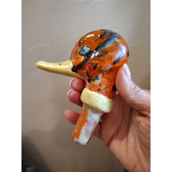 Handmade Speckled Duck Decanter Orange With Multicolor Spots Duck Collector - Picture 2 of 12